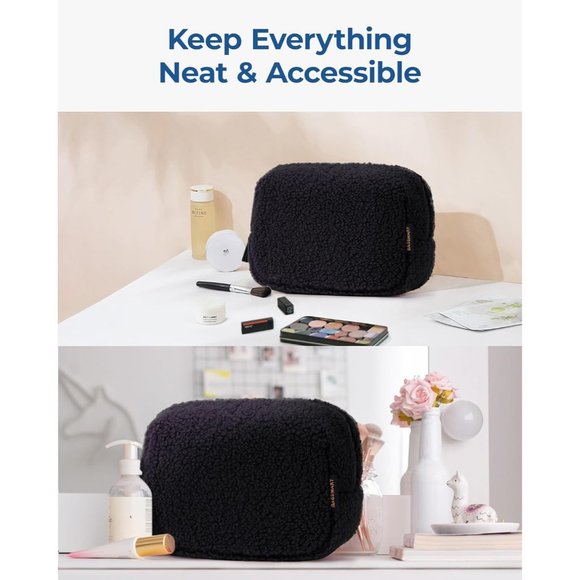 BAGSMART Women Winter Sherpa Warm Soft Puffy Cosmetic Pouch Compact Make Up Bag - Picture 7 of 7